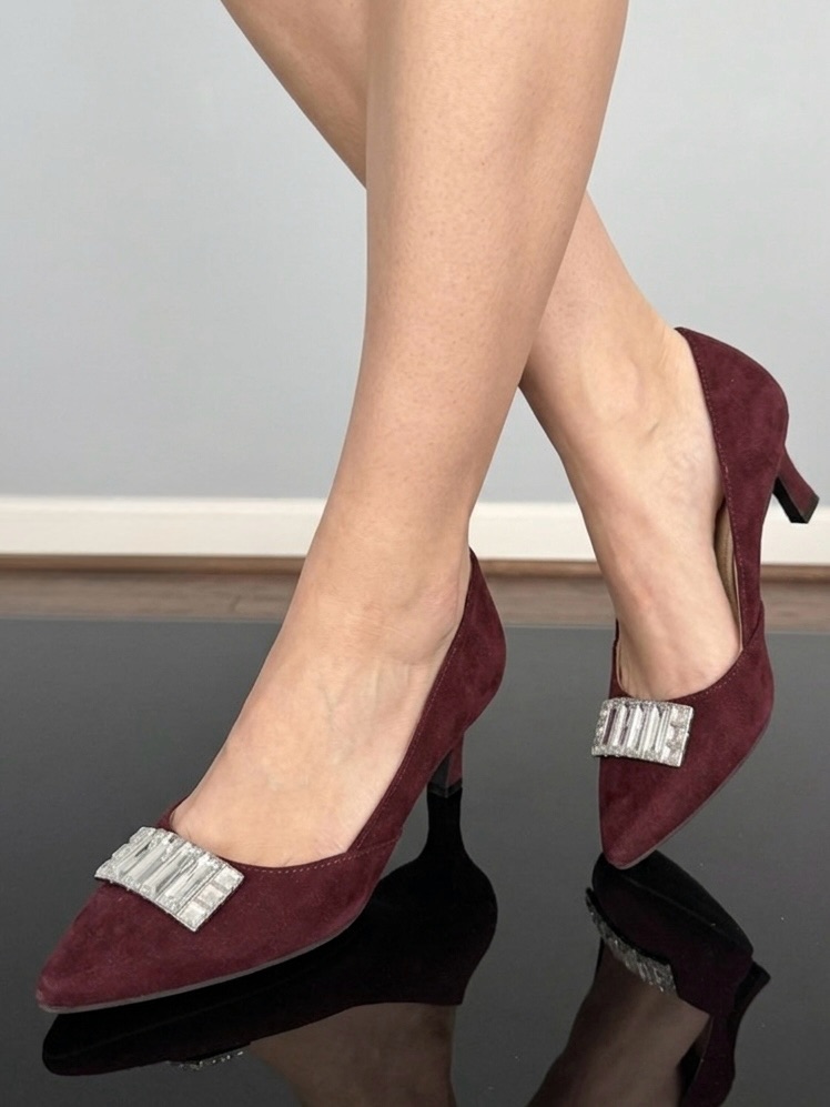 Adrienne Vittadini Burgundy Suede Pointed-Toe Heels With Crystal Accent